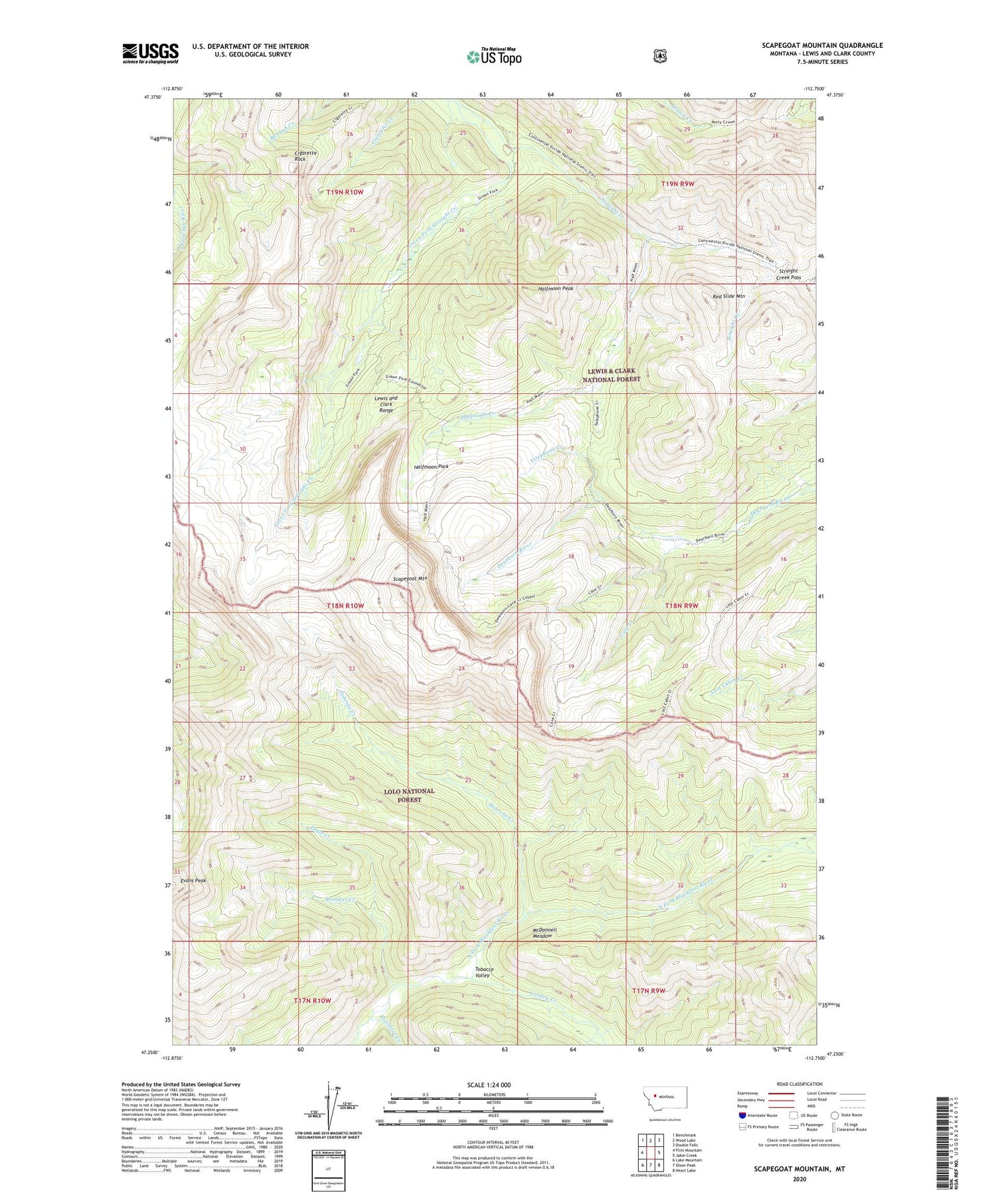 Scapegoat Mountain Montana US Topo Map Image