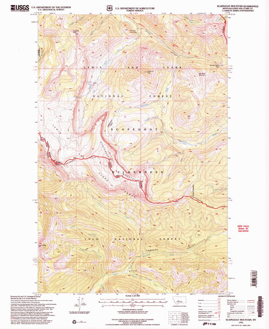 Classic USGS Scapegoat Mountain Montana 7.5'x7.5' Topo Map Image