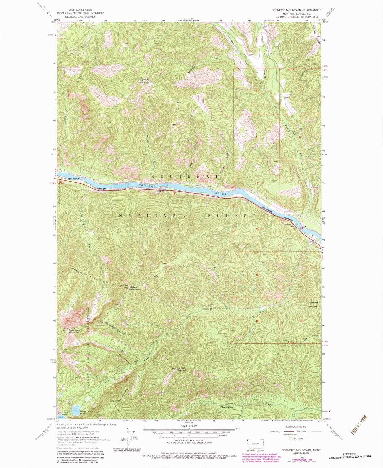 Classic USGS Scenery Mountain Montana 7.5'x7.5' Topo Map Image