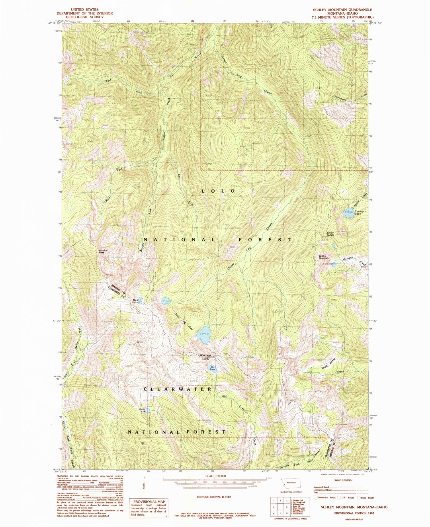 Classic USGS Schley Mountain Montana 7.5'x7.5' Topo Map Image