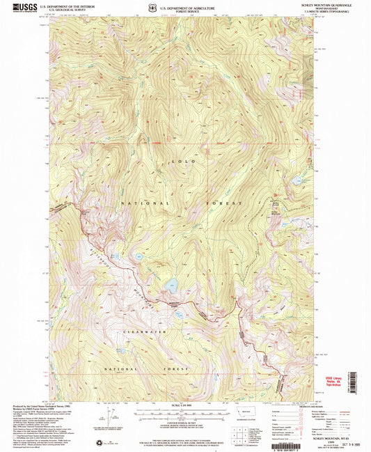 Classic USGS Schley Mountain Montana 7.5'x7.5' Topo Map Image