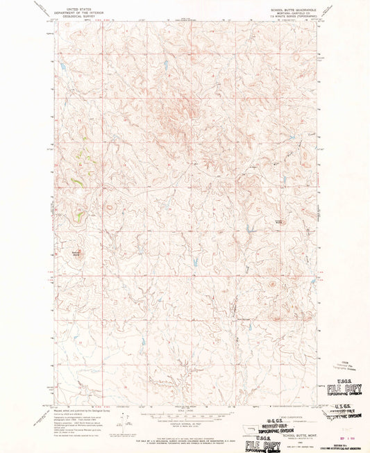 Classic USGS School Butte Montana 7.5'x7.5' Topo Map Image