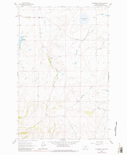 Classic USGS Schrammeck Lake Montana 7.5'x7.5' Topo Map Image