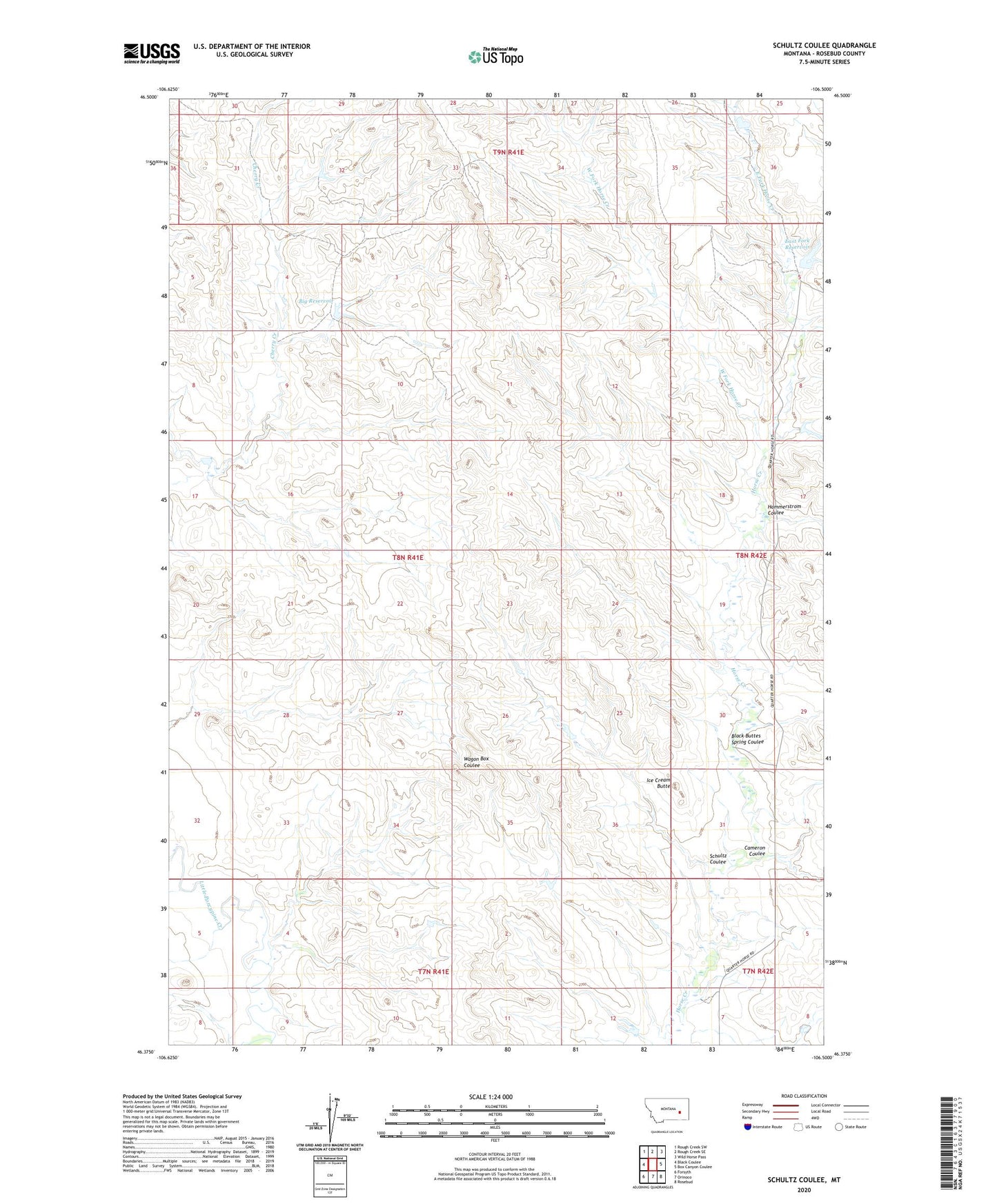 Schultz Coulee Montana US Topo Map Image