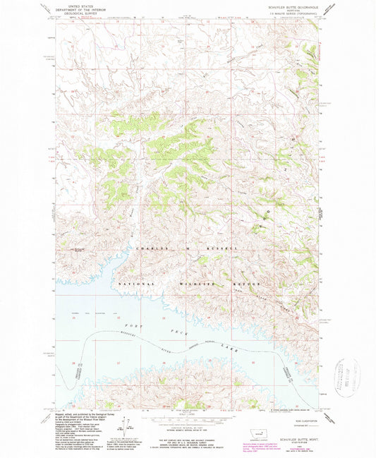 Classic USGS Schuyler Butte Montana 7.5'x7.5' Topo Map Image
