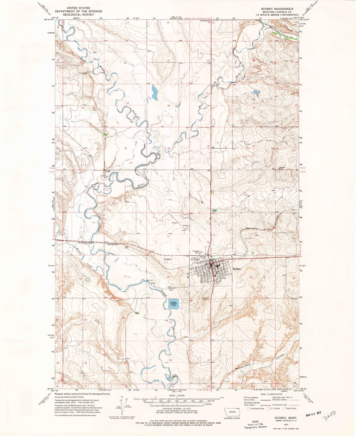 Classic USGS Scobey Montana 7.5'x7.5' Topo Map Image