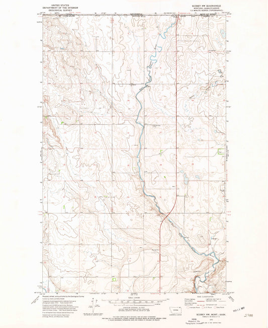 Classic USGS Scobey NW Montana 7.5'x7.5' Topo Map Image