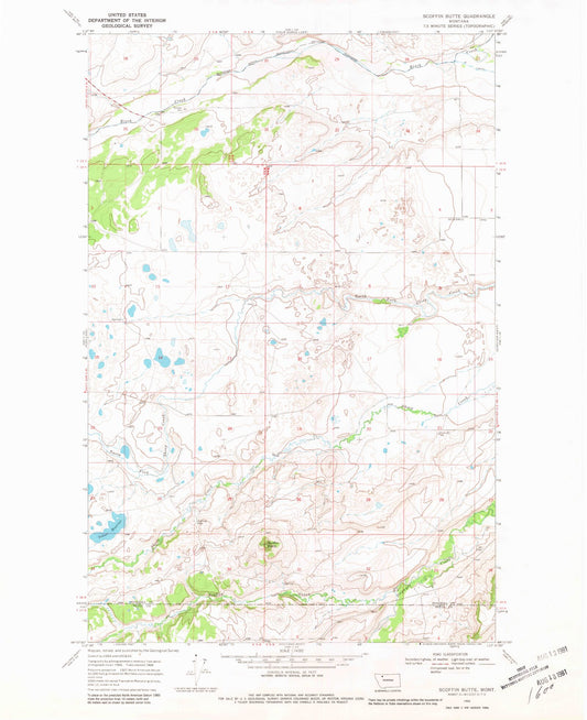 Classic USGS Scoffin Butte Montana 7.5'x7.5' Topo Map Image