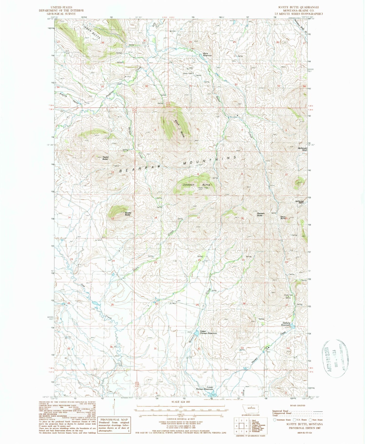 Classic USGS Scotty Butte Montana 7.5'x7.5' Topo Map Image