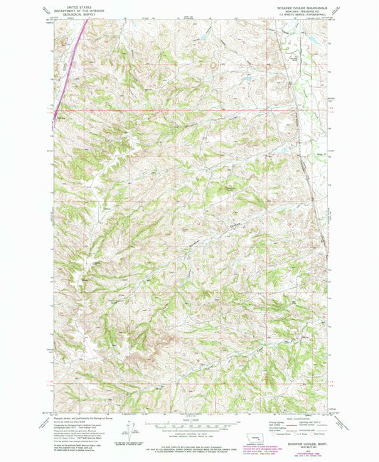 Classic USGS Scraper Coulee Montana 7.5'x7.5' Topo Map Image