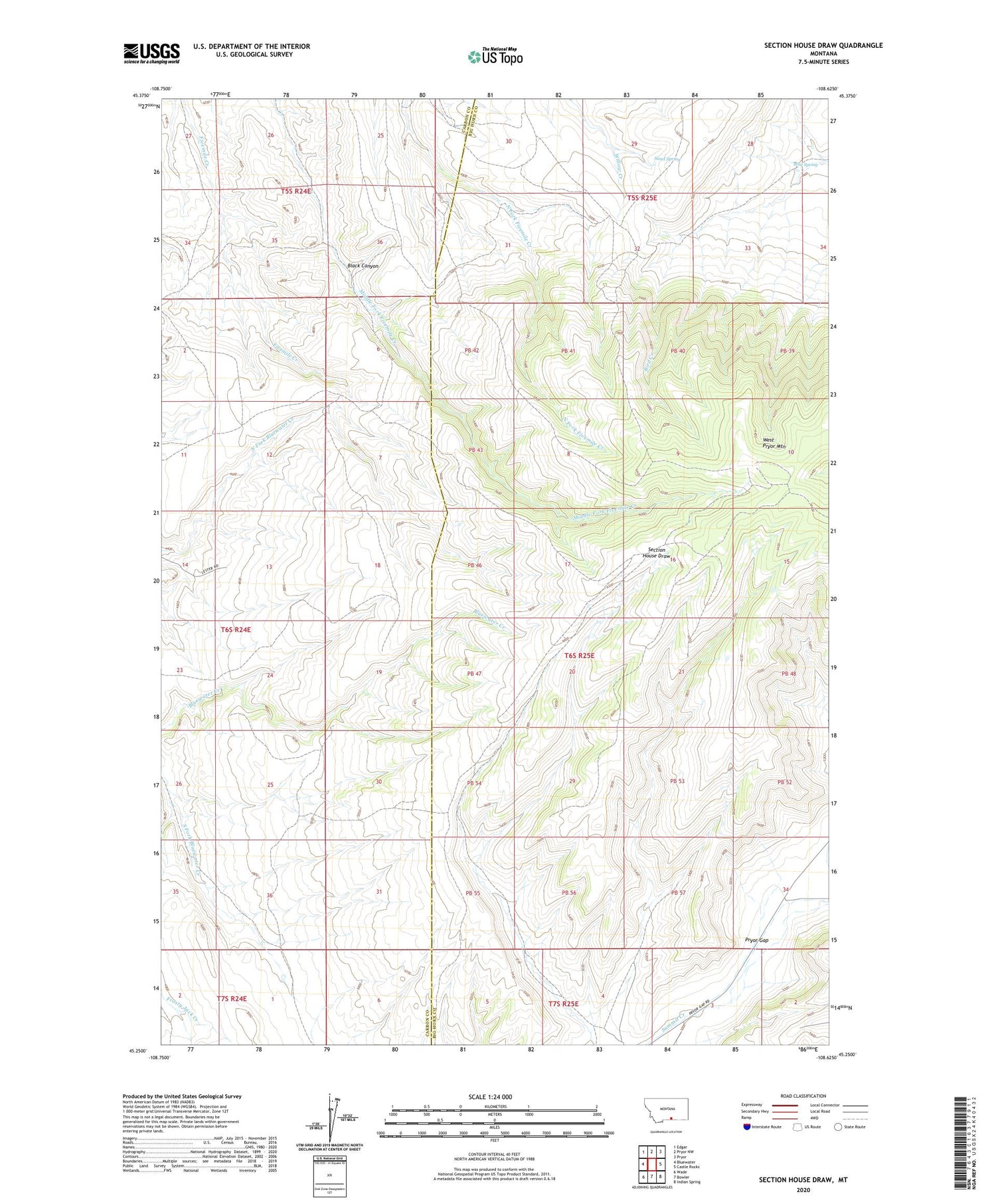 Section House Draw Montana US Topo Map Image