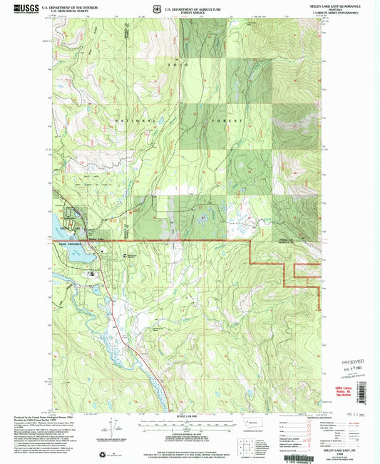 Classic USGS Seeley Lake East Montana 7.5'x7.5' Topo Map Image