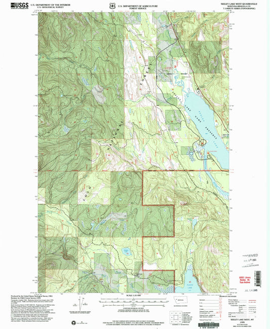 Classic USGS Seeley Lake West Montana 7.5'x7.5' Topo Map Image