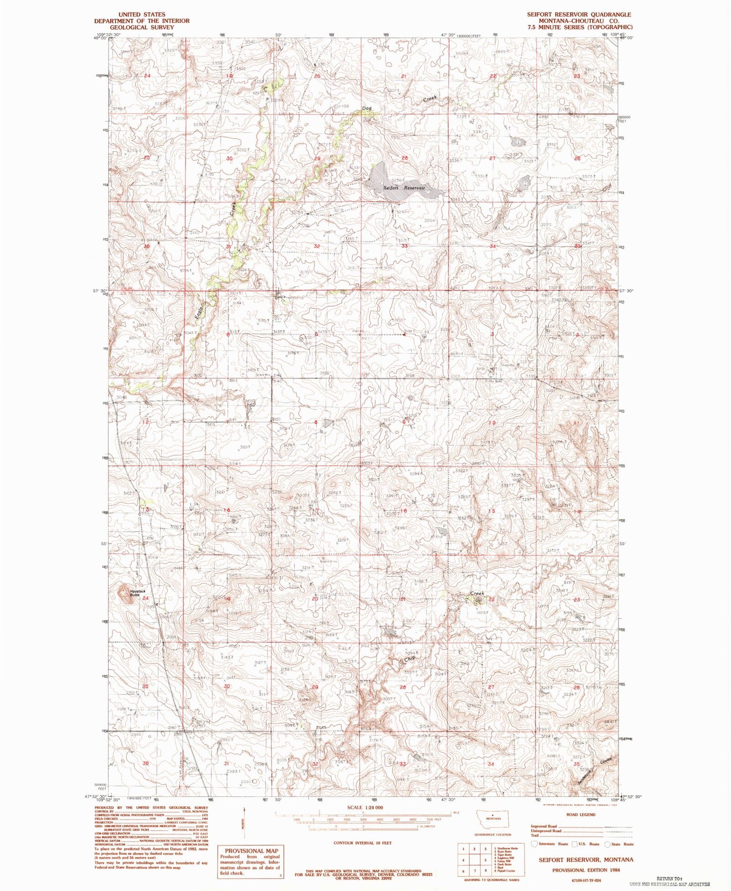 Classic USGS Seifort Reservoir Montana 7.5'x7.5' Topo Map Image