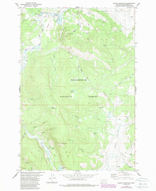 Classic USGS Selway Mountain Montana 7.5'x7.5' Topo Map Image