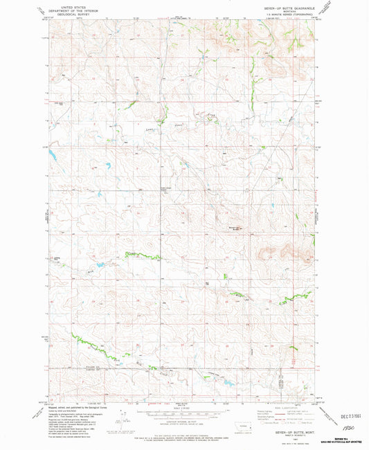 Classic USGS Seven-up Butte Montana 7.5'x7.5' Topo Map Image