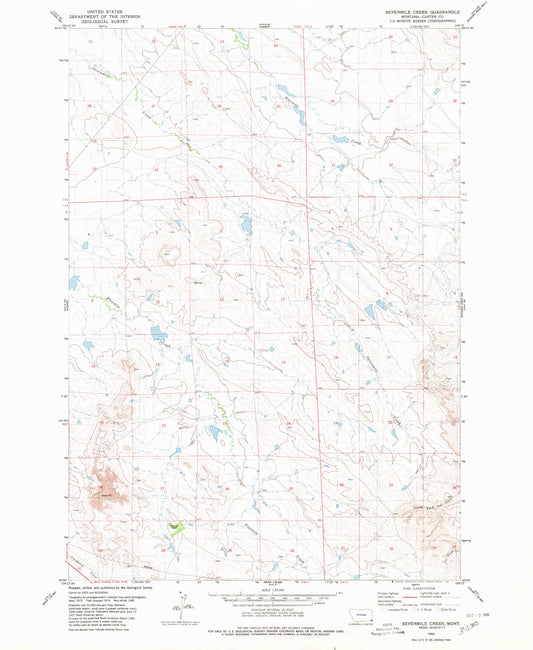 Classic USGS Sevenmile Creek Montana 7.5'x7.5' Topo Map Image