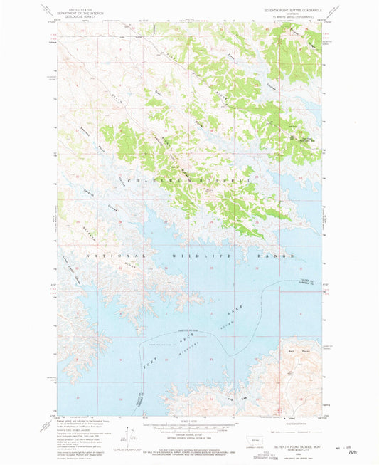 Classic USGS Seventh Point Buttes Montana 7.5'x7.5' Topo Map Image