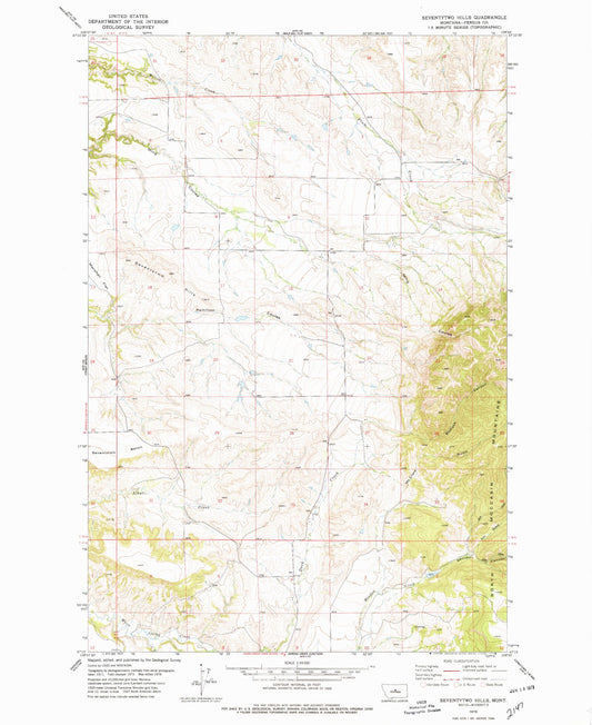Classic USGS Seventytwo Hills Montana 7.5'x7.5' Topo Map Image