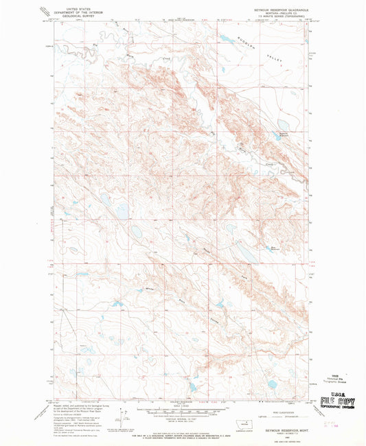 Classic USGS Seymour Reservoir Montana 7.5'x7.5' Topo Map Image
