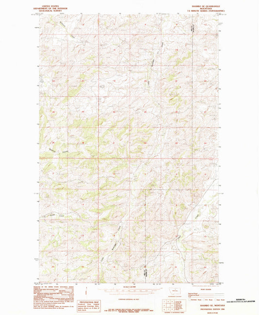 Classic USGS Shambo SE Montana 7.5'x7.5' Topo Map Image