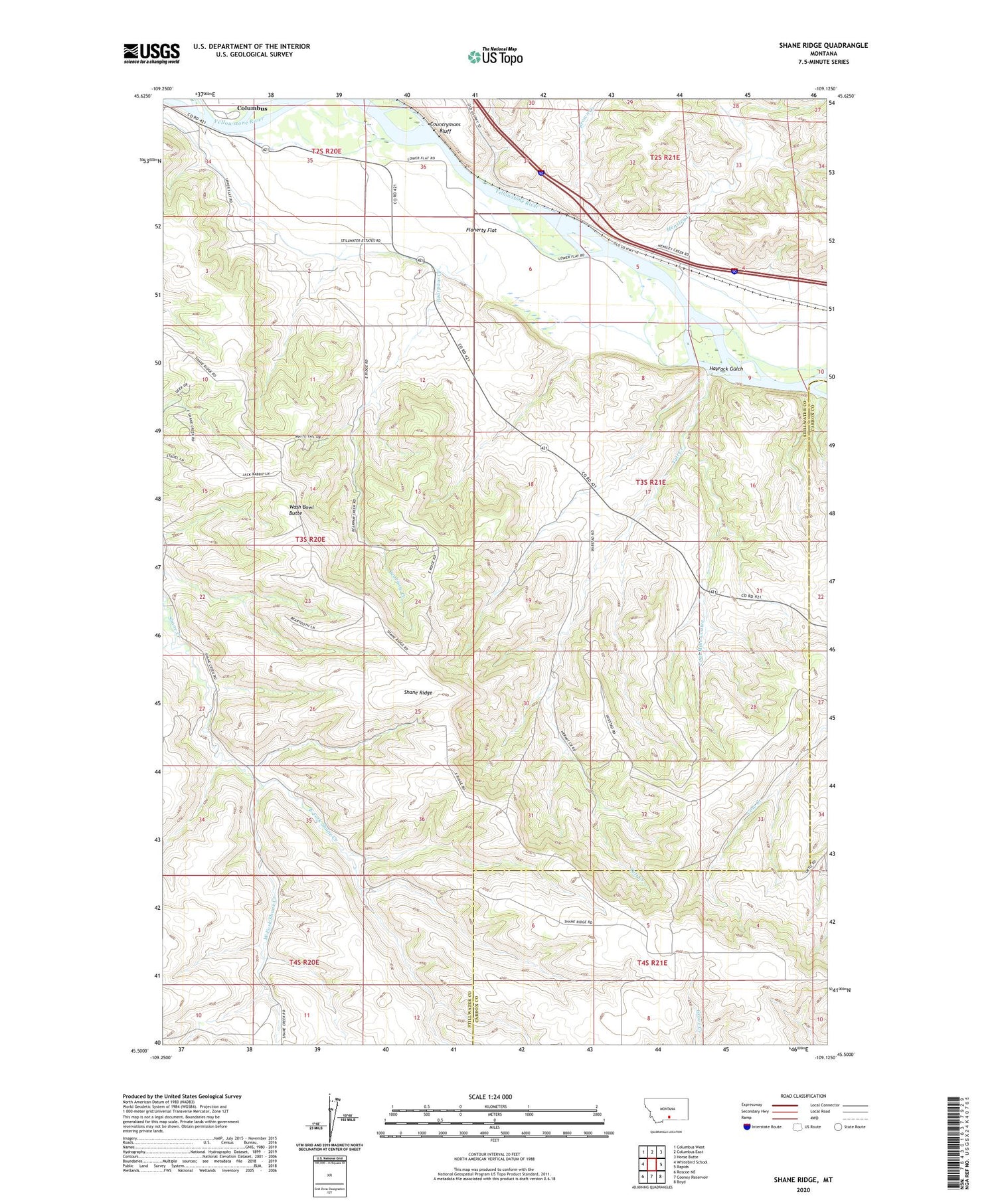 Shane Ridge Montana US Topo Map Image