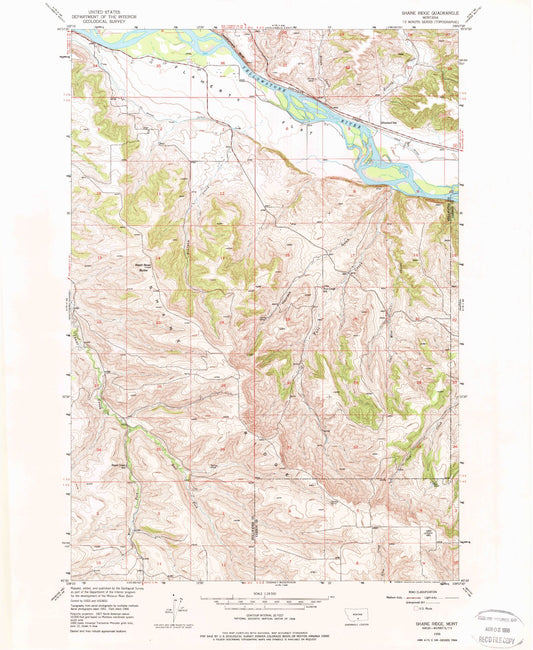 Classic USGS Shane Ridge Montana 7.5'x7.5' Topo Map Image