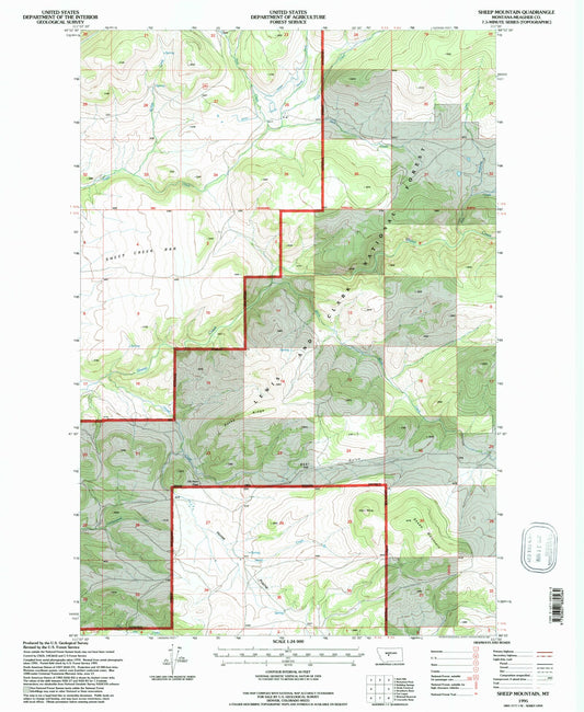 Classic USGS Sheep Mountain Montana 7.5'x7.5' Topo Map Image
