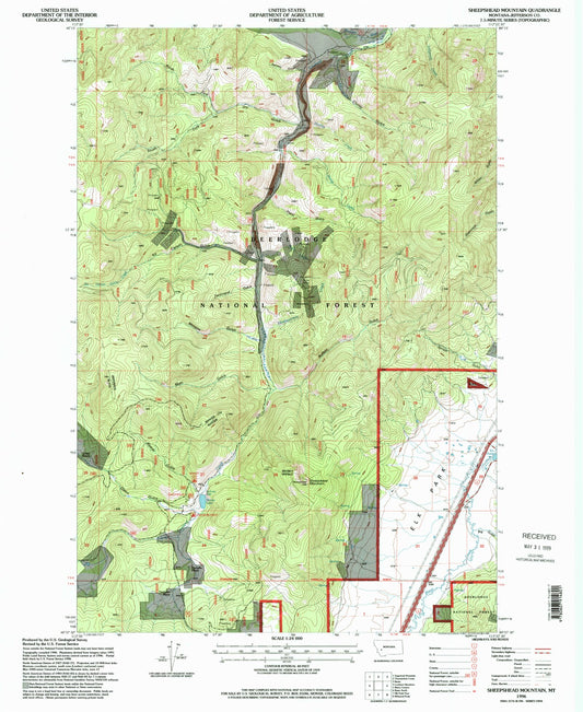 Classic USGS Sheepshead Mountain Montana 7.5'x7.5' Topo Map Image