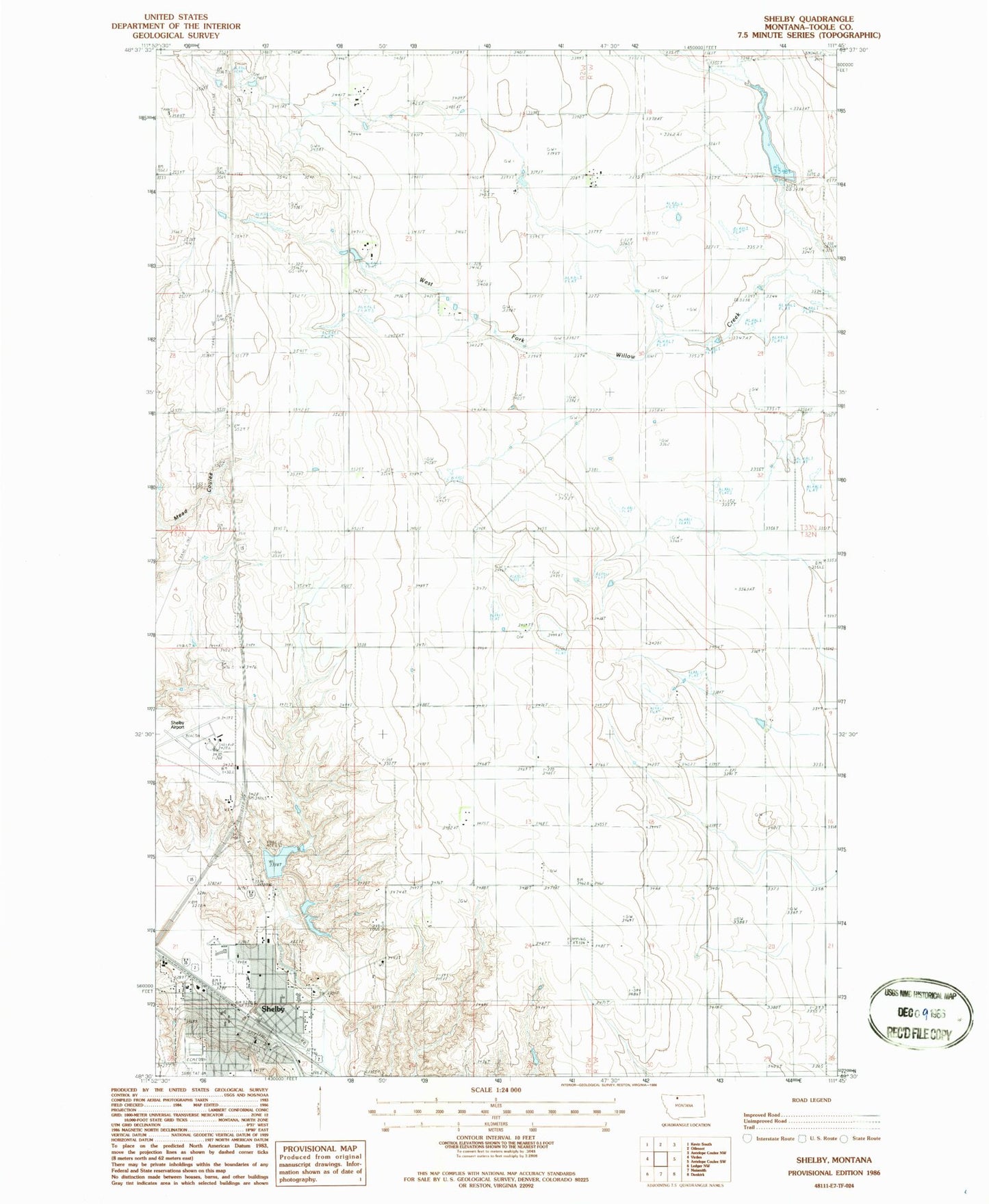 Classic USGS Shelby Montana 7.5'x7.5' Topo Map Image