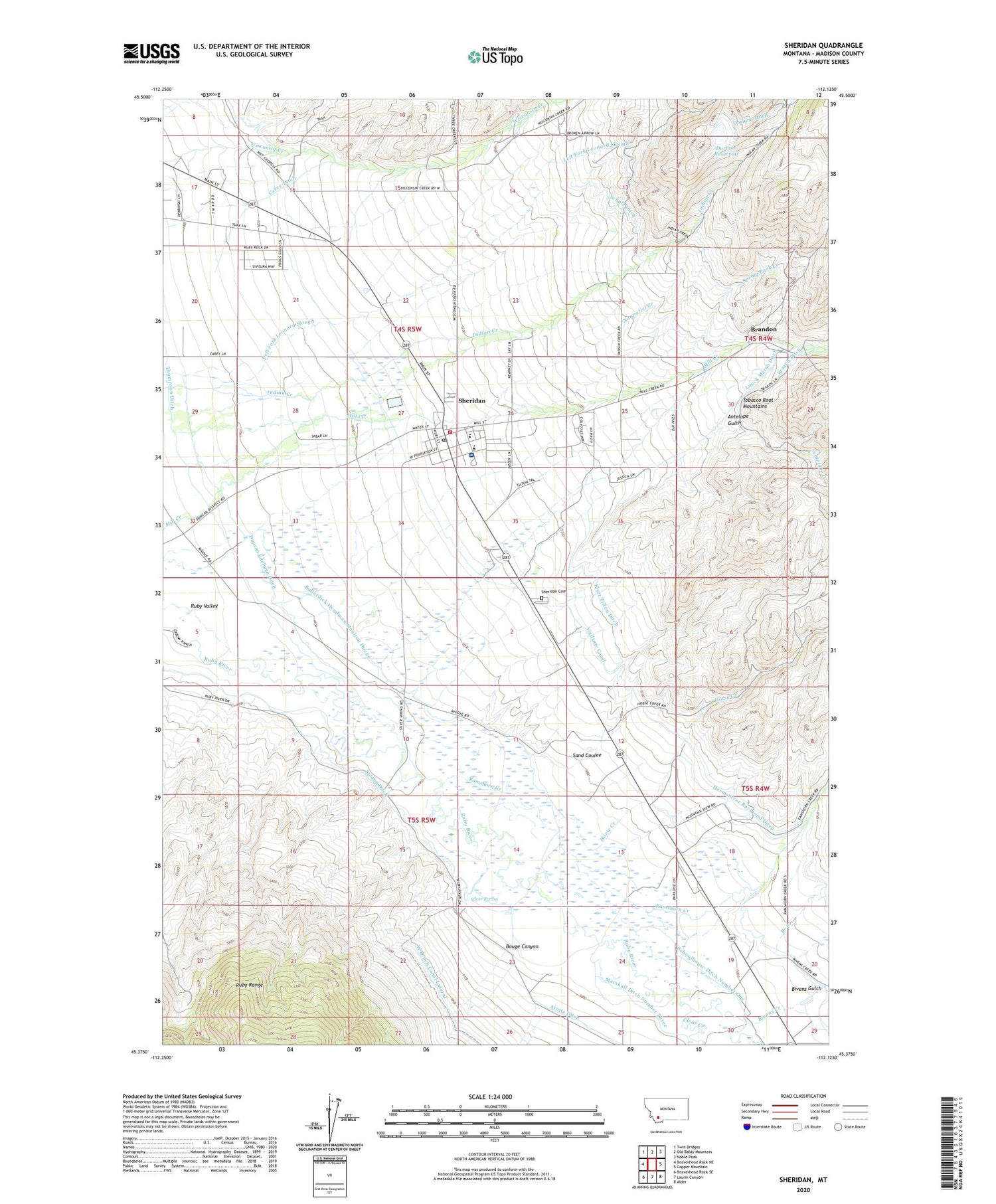 Sheridan Montana US Topo Map Image