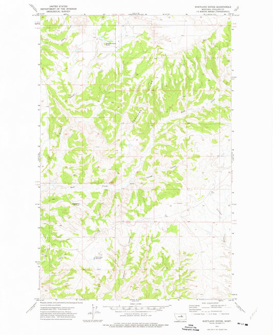 Classic USGS Shetland Divide Montana 7.5'x7.5' Topo Map Image