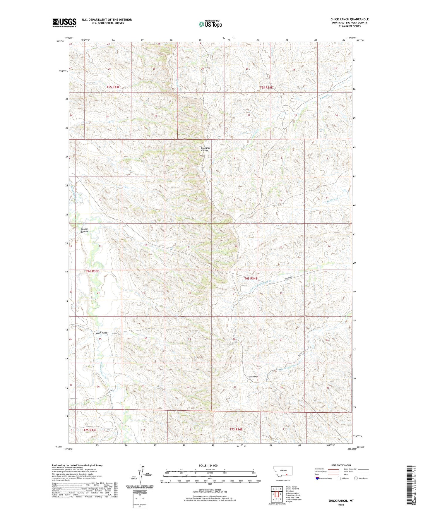 Shick Ranch Montana US Topo Map Image
