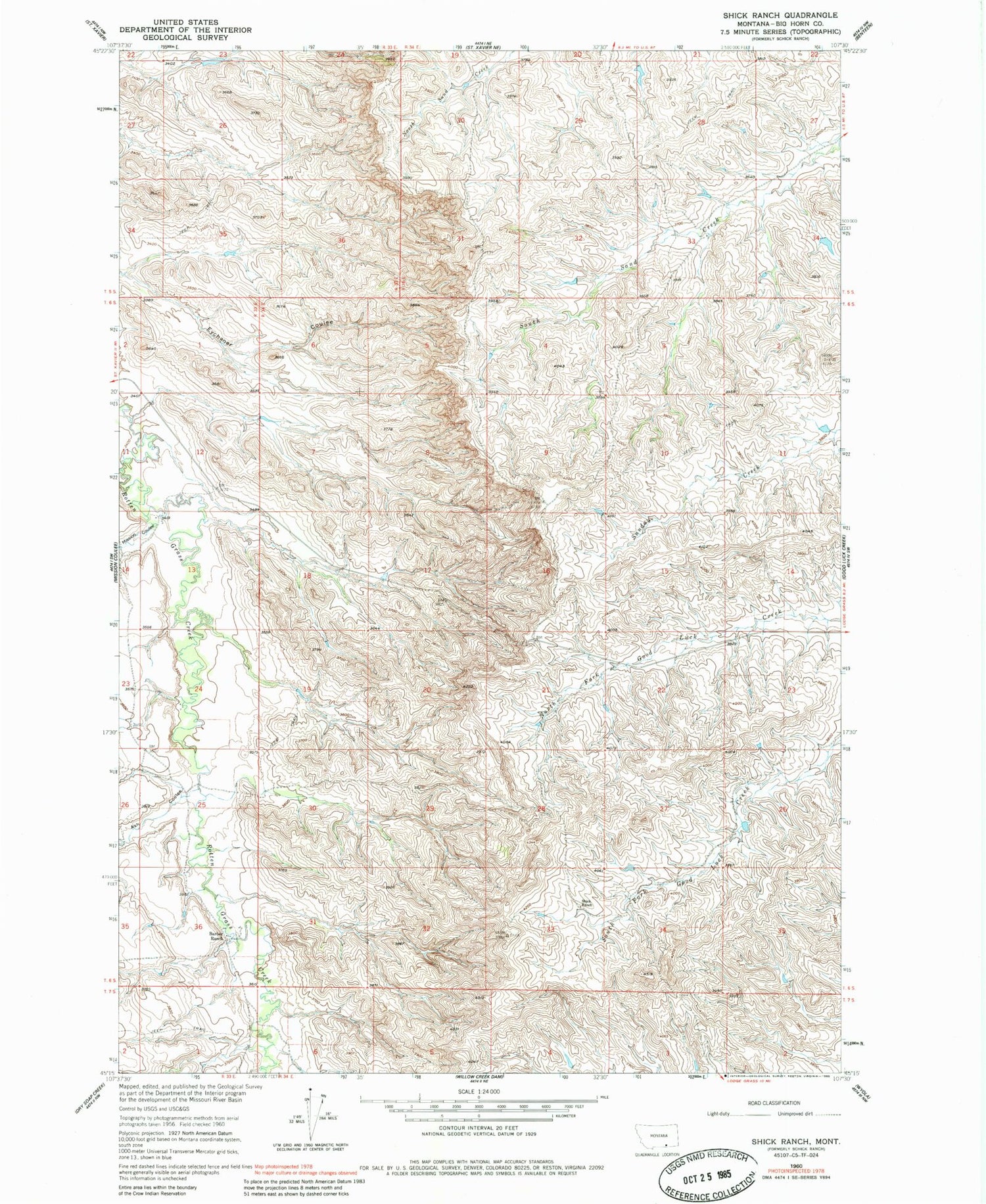 Classic USGS Shick Ranch Montana 7.5'x7.5' Topo Map Image