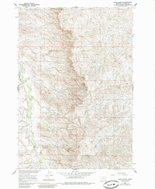Classic USGS Shick Ranch Montana 7.5'x7.5' Topo Map Image