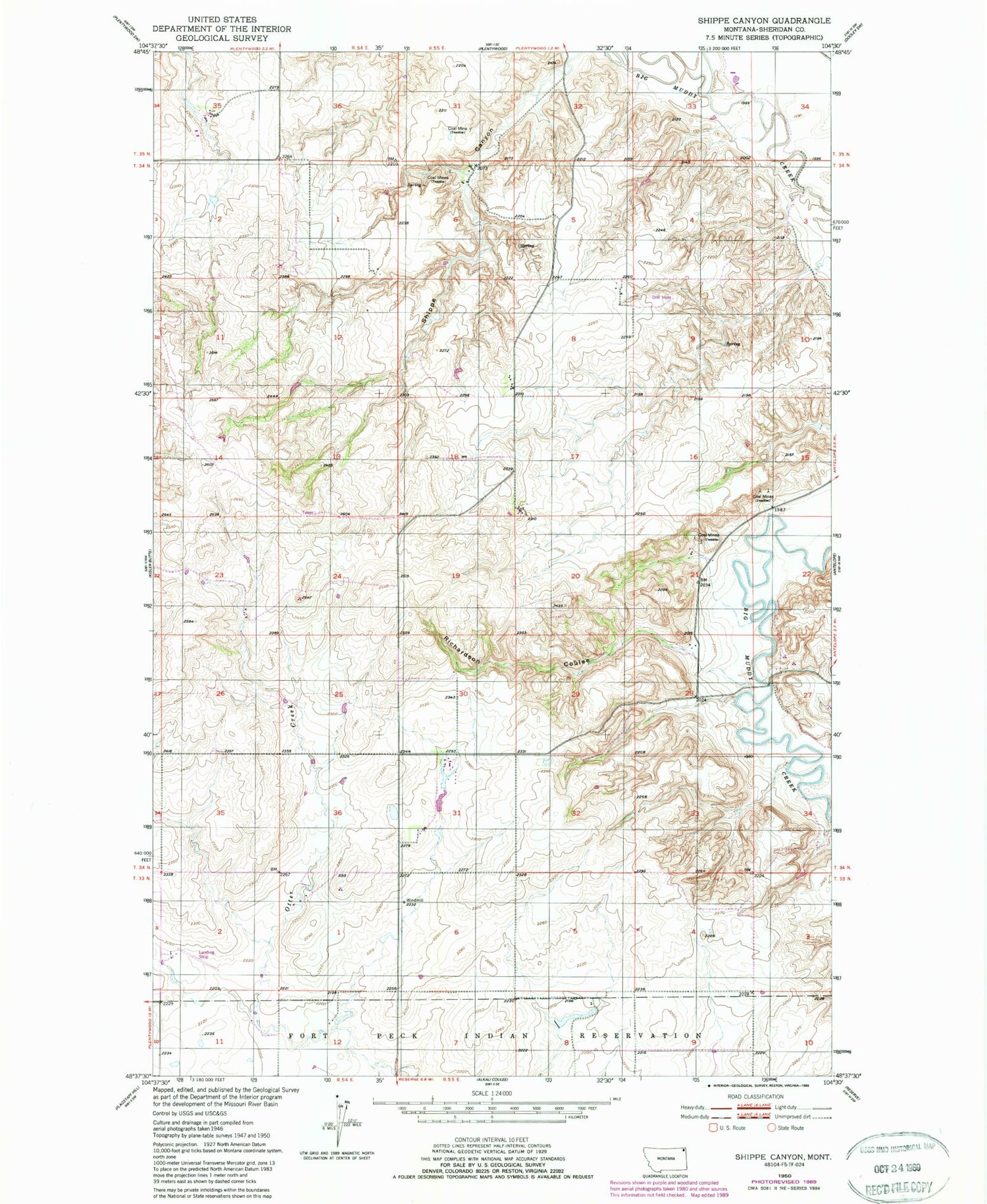 Classic USGS Shippe Canyon Montana 7.5'x7.5' Topo Map Image