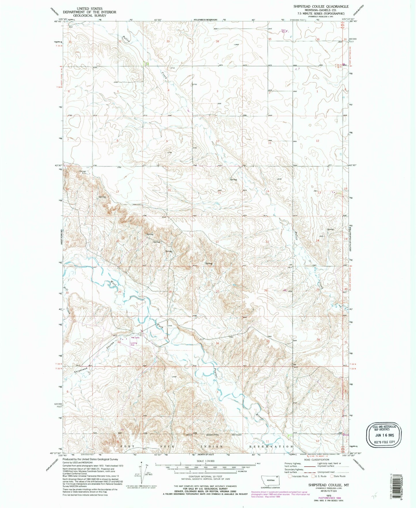 Classic USGS Shipstead Coulee Montana 7.5'x7.5' Topo Map Image
