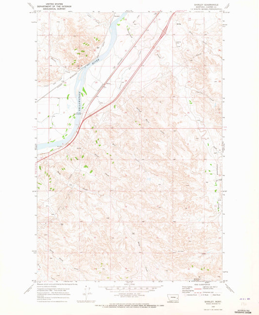 Classic USGS Shirley Montana 7.5'x7.5' Topo Map Image