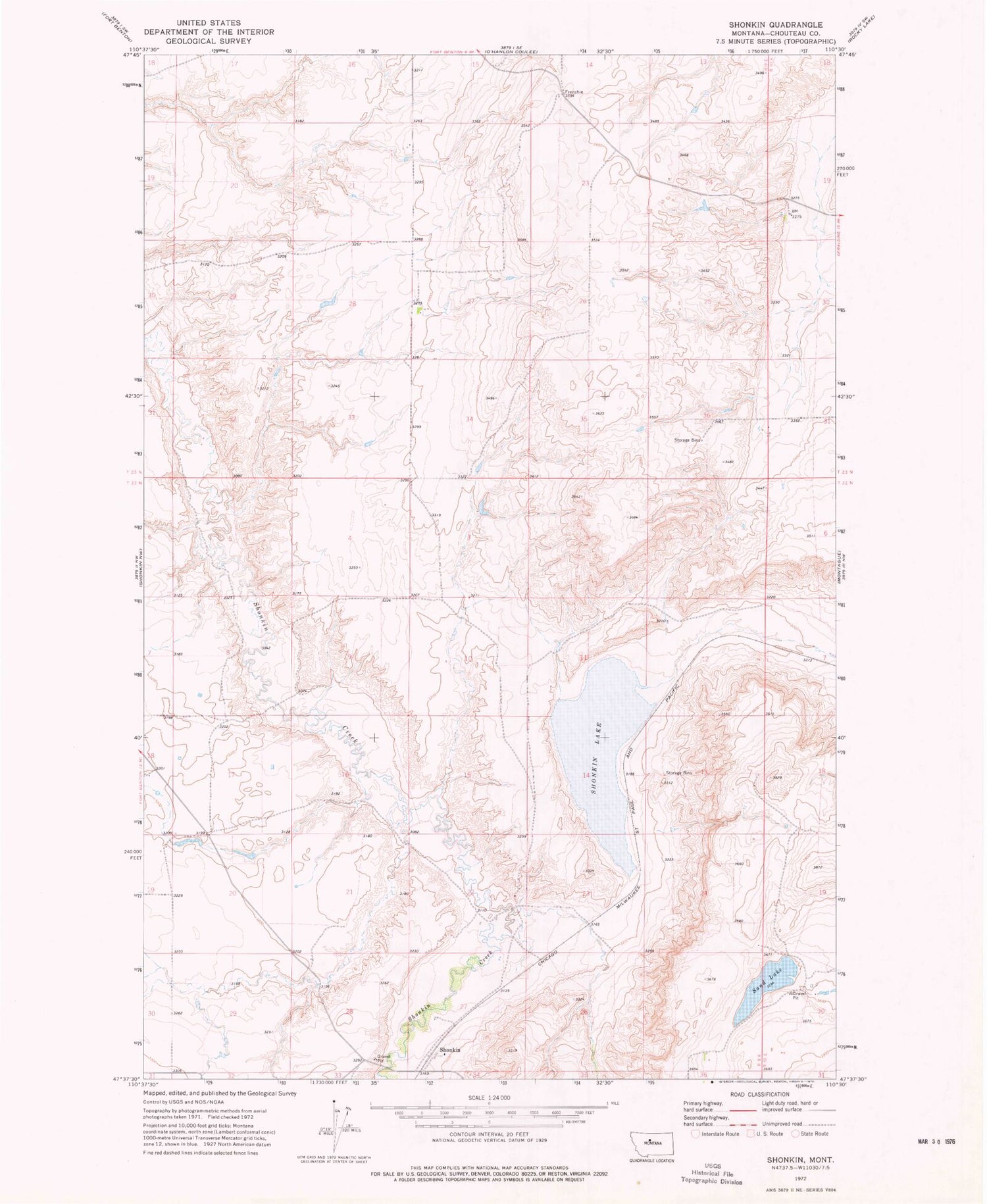 Classic USGS Shonkin Montana 7.5'x7.5' Topo Map Image