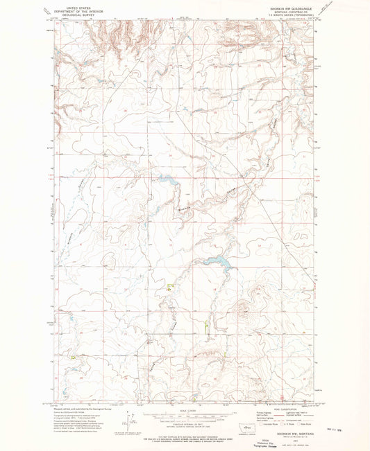 Classic USGS Shonkin NW Montana 7.5'x7.5' Topo Map Image