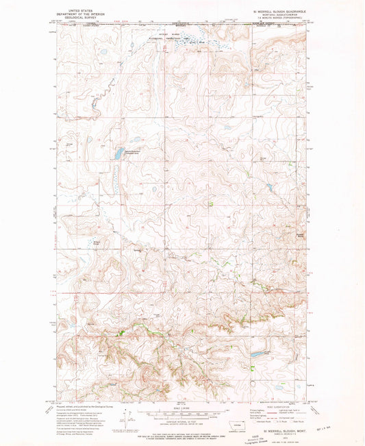 Classic USGS Si Merrell Slough Montana 7.5'x7.5' Topo Map Image