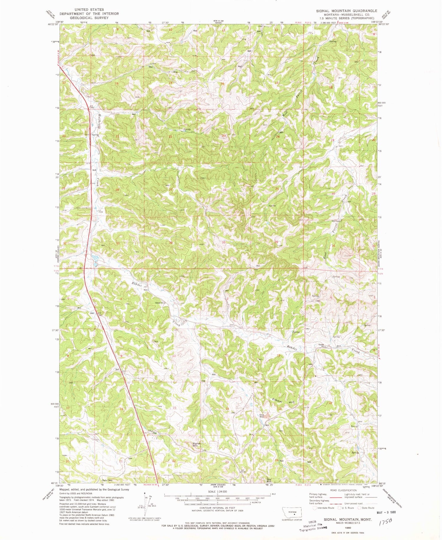 Classic USGS Signal Mountain Montana 7.5'x7.5' Topo Map Image