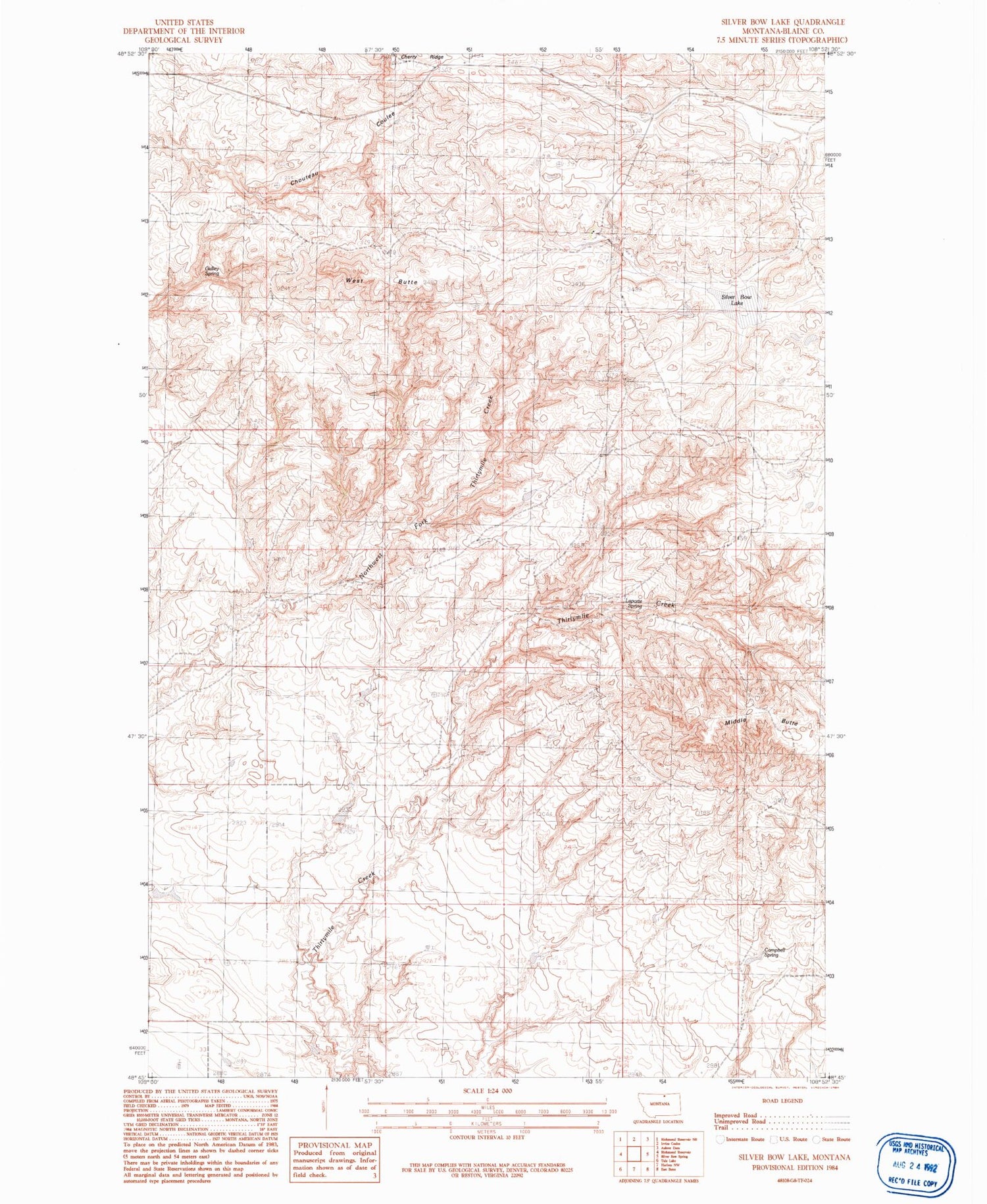 Classic USGS Silver Bow Lake Montana 7.5'x7.5' Topo Map Image
