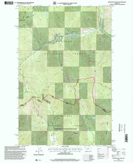 Classic USGS Silver Butte Pass Montana 7.5'x7.5' Topo Map Image