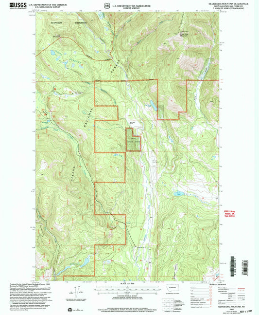 Classic USGS Silver King Mountain Montana 7.5'x7.5' Topo Map Image