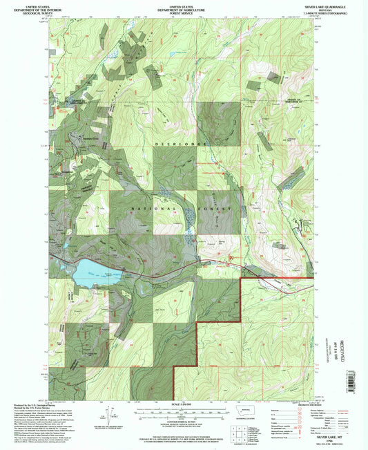 Classic USGS Silver Lake Montana 7.5'x7.5' Topo Map Image