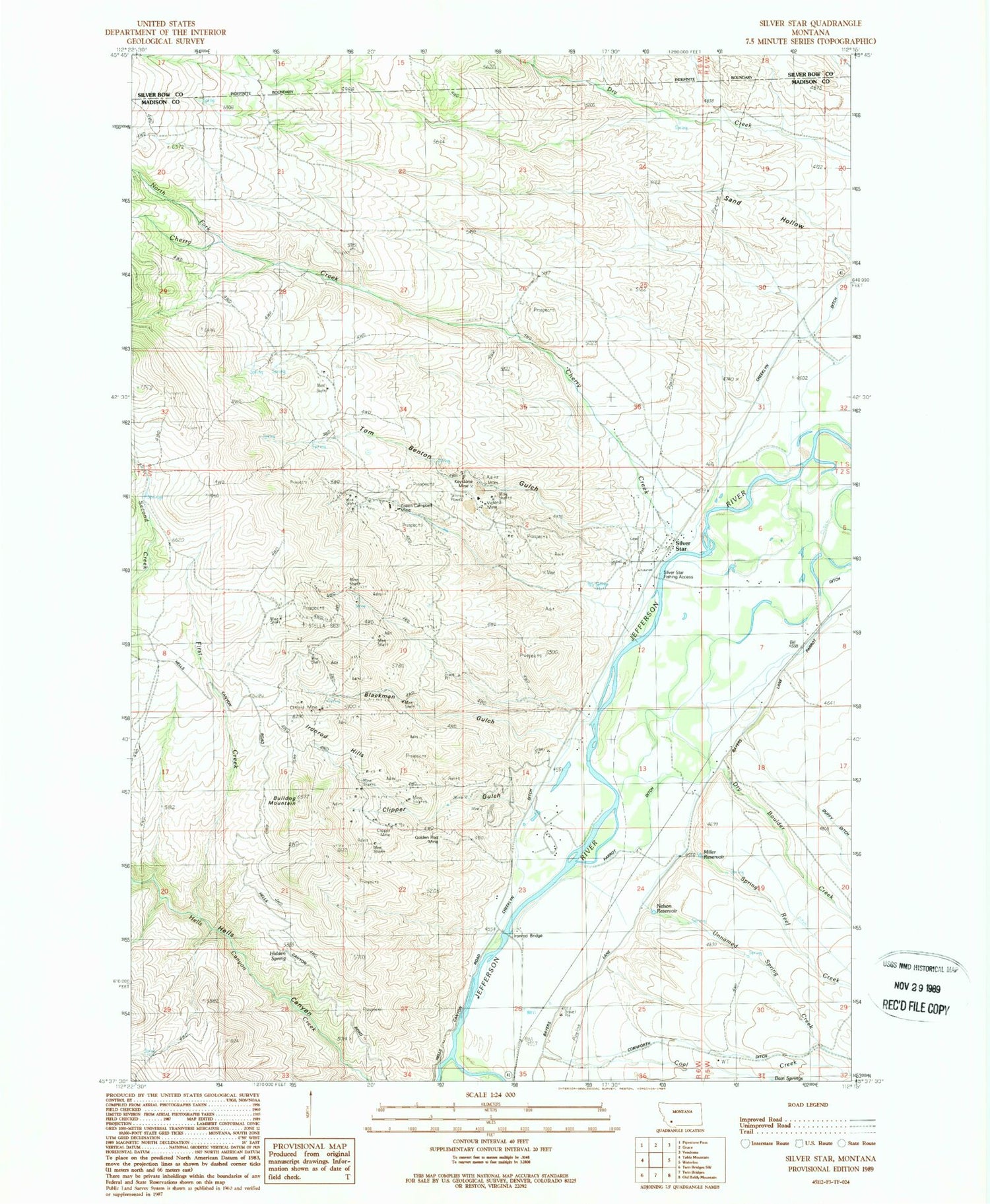 Classic USGS Silver Star Montana 7.5'x7.5' Topo Map Image