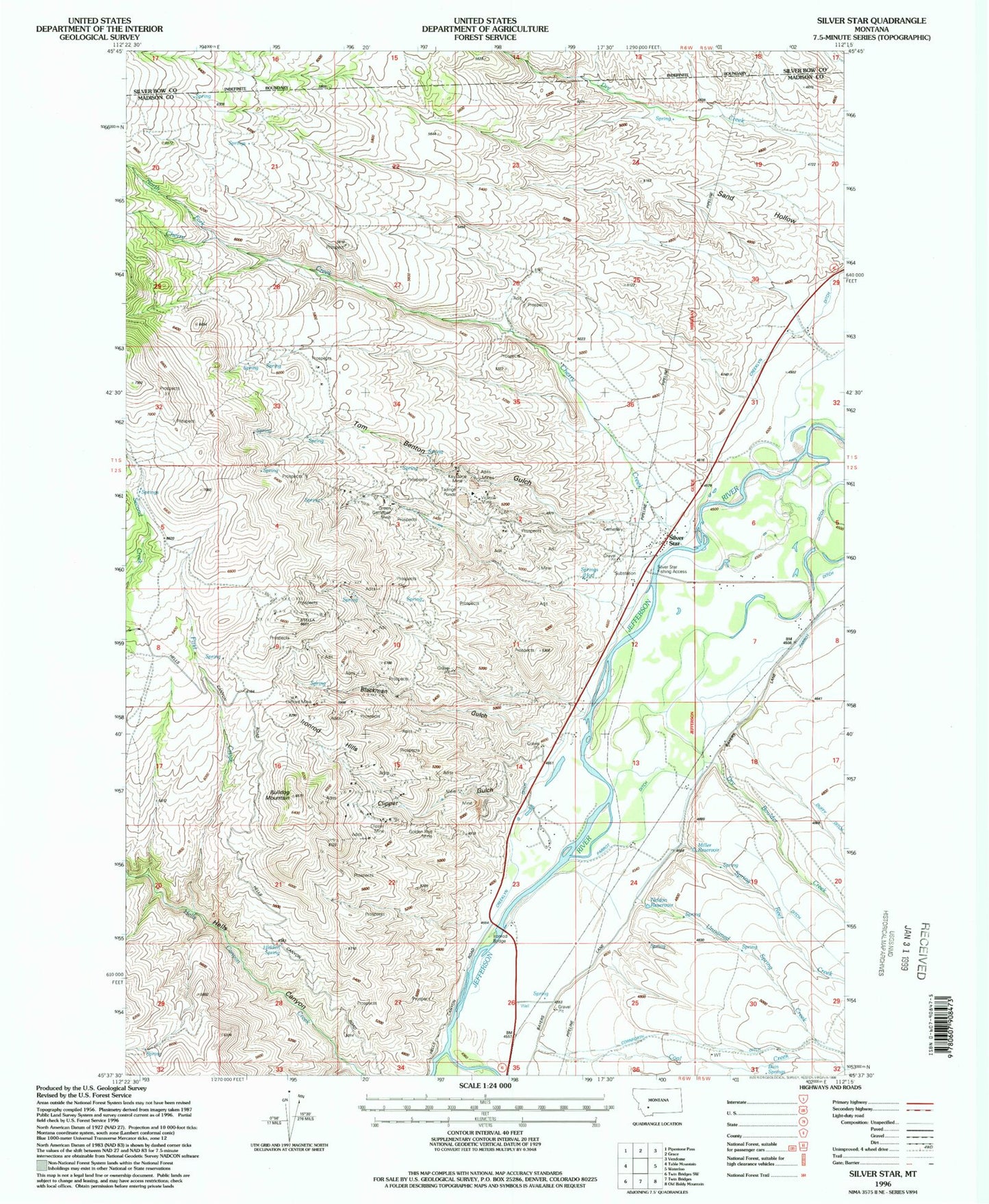 Classic USGS Silver Star Montana 7.5'x7.5' Topo Map Image