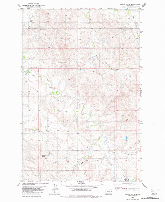 Classic USGS Simons Butte Montana 7.5'x7.5' Topo Map Image