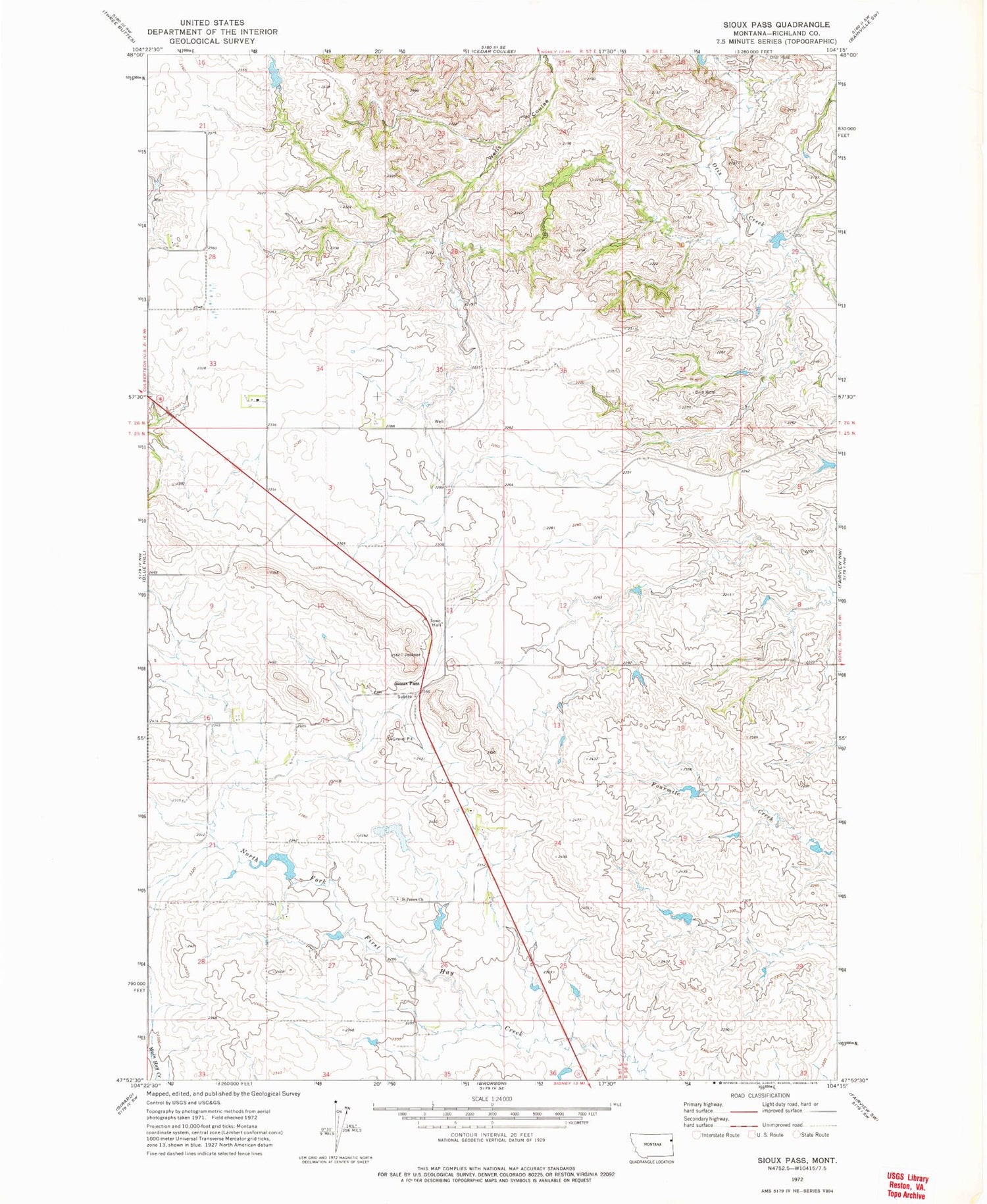 Classic USGS Sioux Pass Montana 7.5'x7.5' Topo Map Image